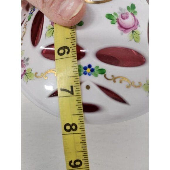 Vintage 19th Century Czech Bohemian Milk Cranberry Glass Candy Dish Bowl Lidded - Picture 10 of 10